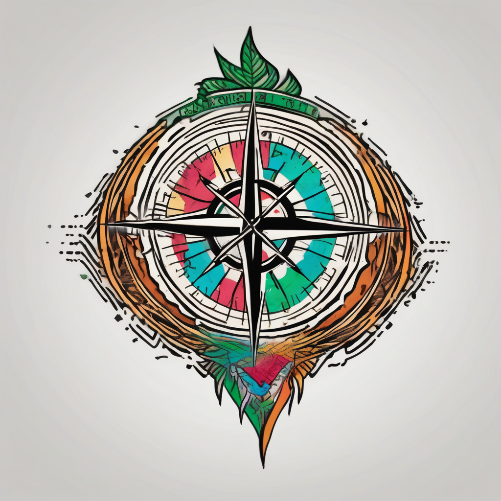 Compass on the back of the palm in the shape of Nigeria with longitude written on the top and latitude written on the bottom. Draw lines and water waves around the tattoo floral sleeve tattoo, design de tatouage Old school généré par IA